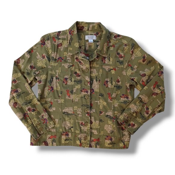 Christopher & Banks Jacket Novelty Print Unique Fall Print Green Button Size MP - Picture 1 of 11